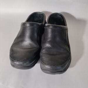 LL BEAN WOMENS SZ. 8.5M BLACK LEATHER SLIP ON CLOG COMFORT SHOES